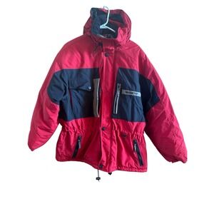 Vintage Obermeyer Men's Large Ski Snowboard Jacket Red Black Hood Performance